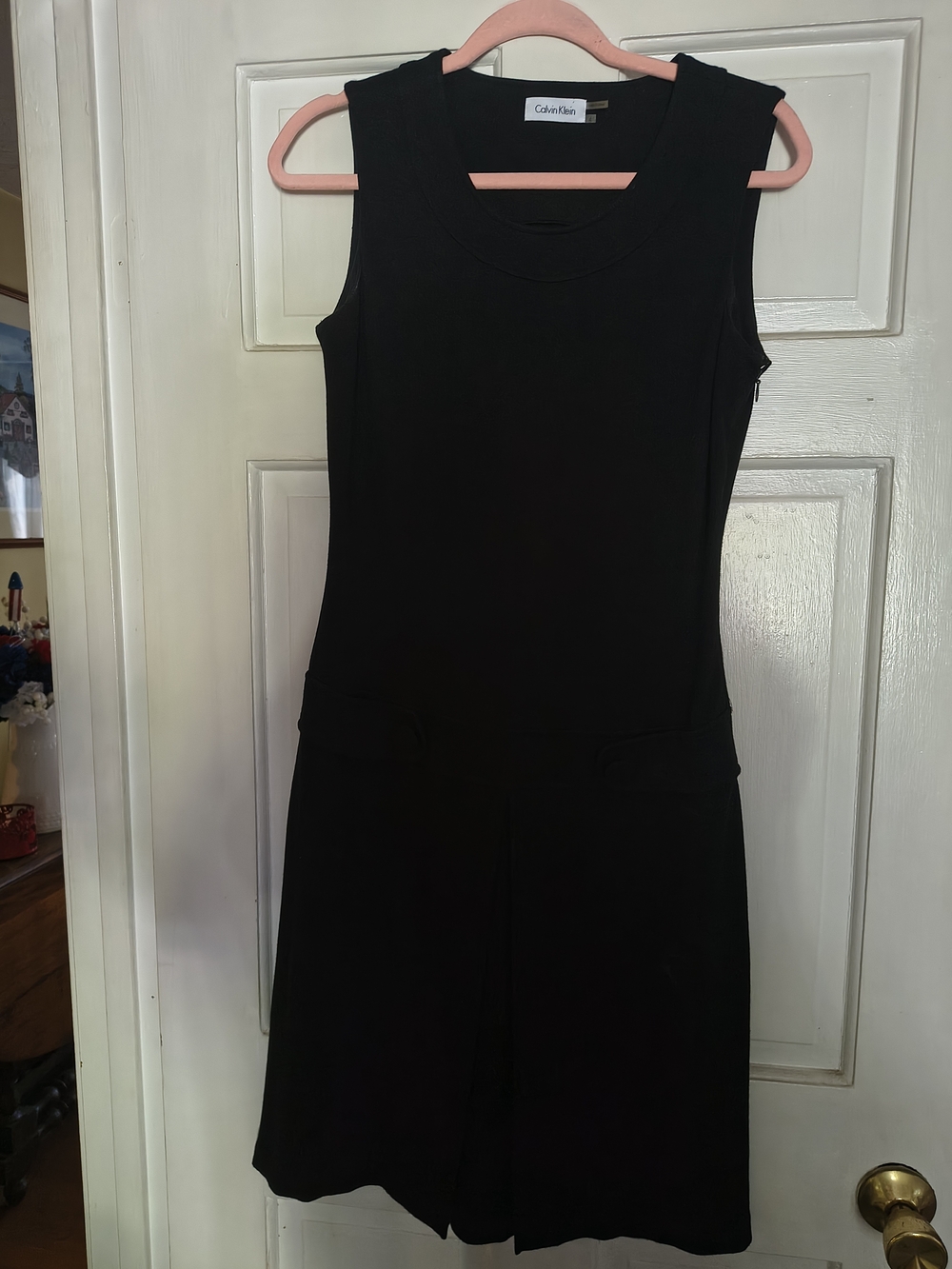 Calvin Klein Black Sleeveless Mini Dress with Pocket Trim